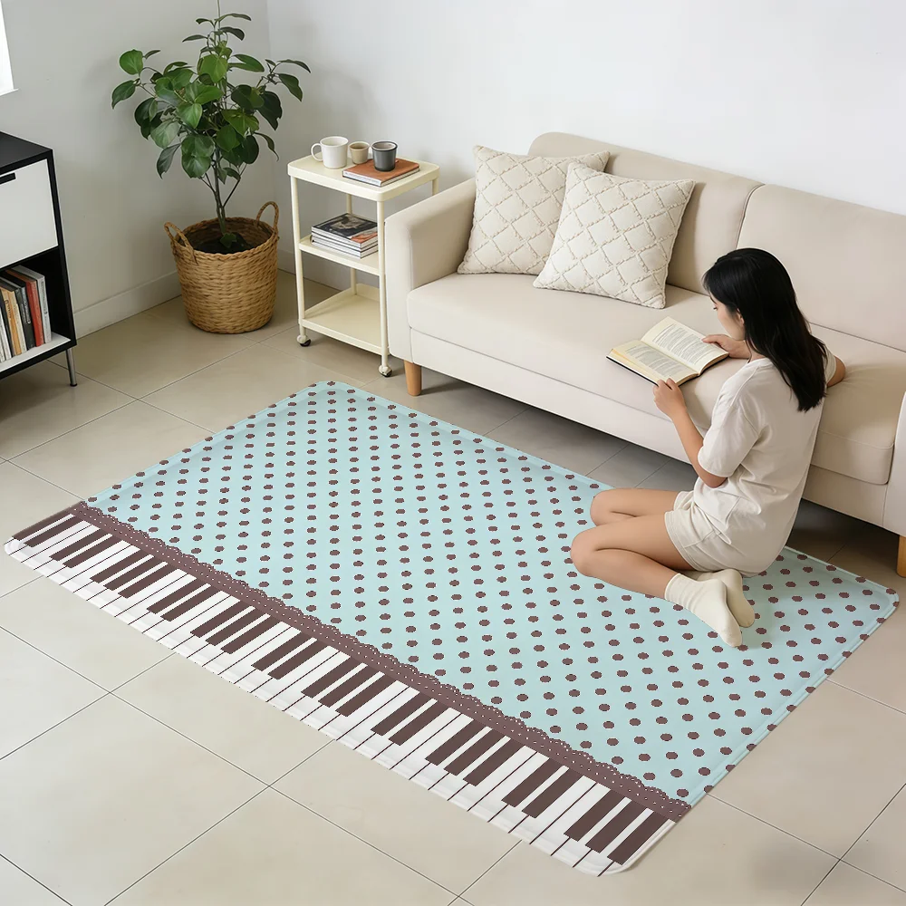 Tapis de porte style rétro à motif de touches de piano et pois, tapis de chevet, tapis de bain, tapis de couloir, tapis de balcon, paillasson d'entrée, décoration pour la maison