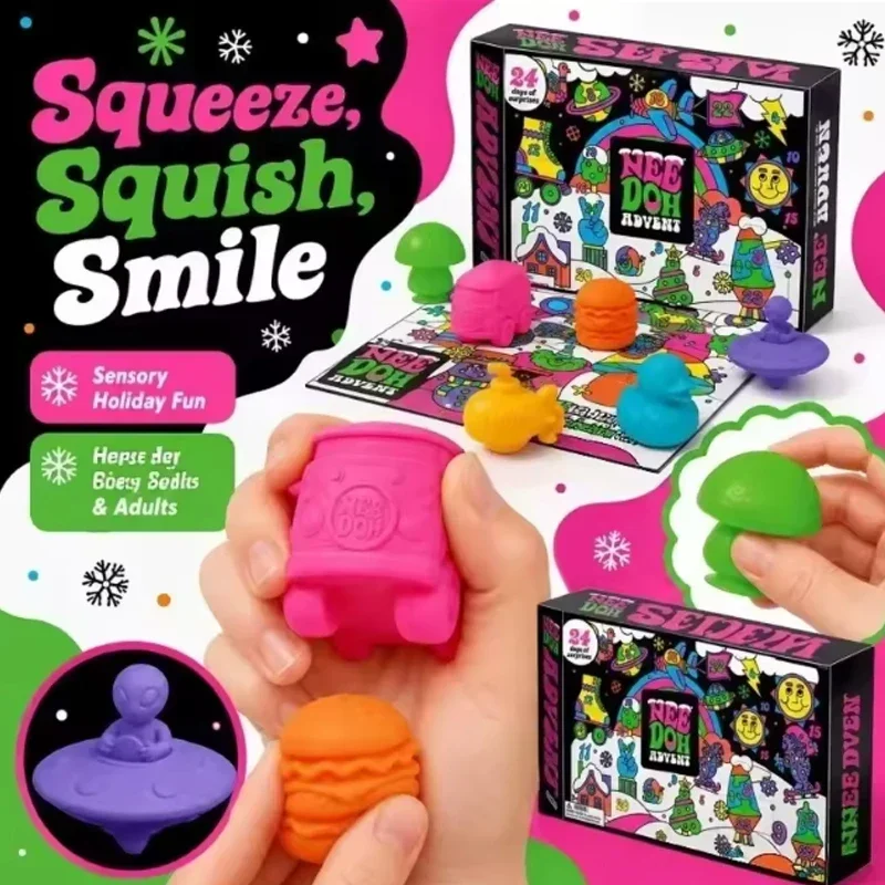 NeeDoh 2026 3D PVC Fidget Doll Advent Calendar Christmas Countdown Calendar Surprise Box Stress Relief Toy New Year Holiday Gift