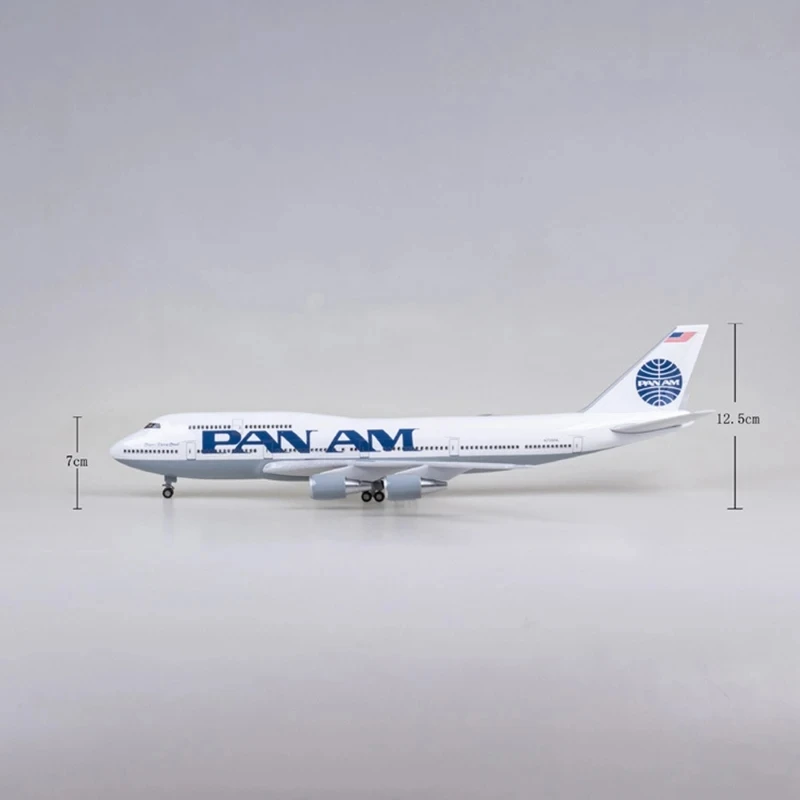 

47cm Pan Am Airline B747 Toy Planes Model Diecast Resin Aircraft With Led Light & Wheels Base For Collection Home Display Gift