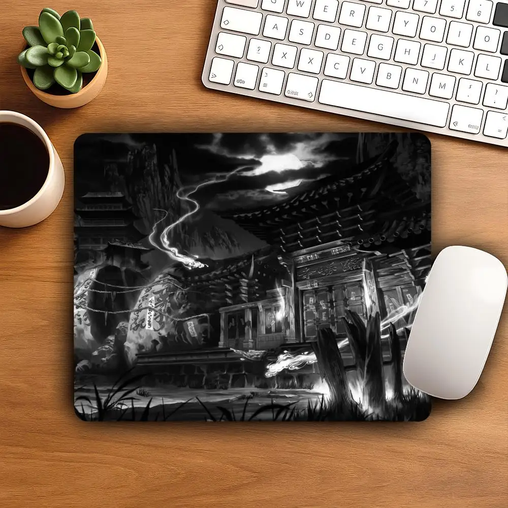 

HYBXAXC Dark Thunder Castle Mouse Pad Small Gaming Desk Mat Black White Anti-slip Rubber Mousepad