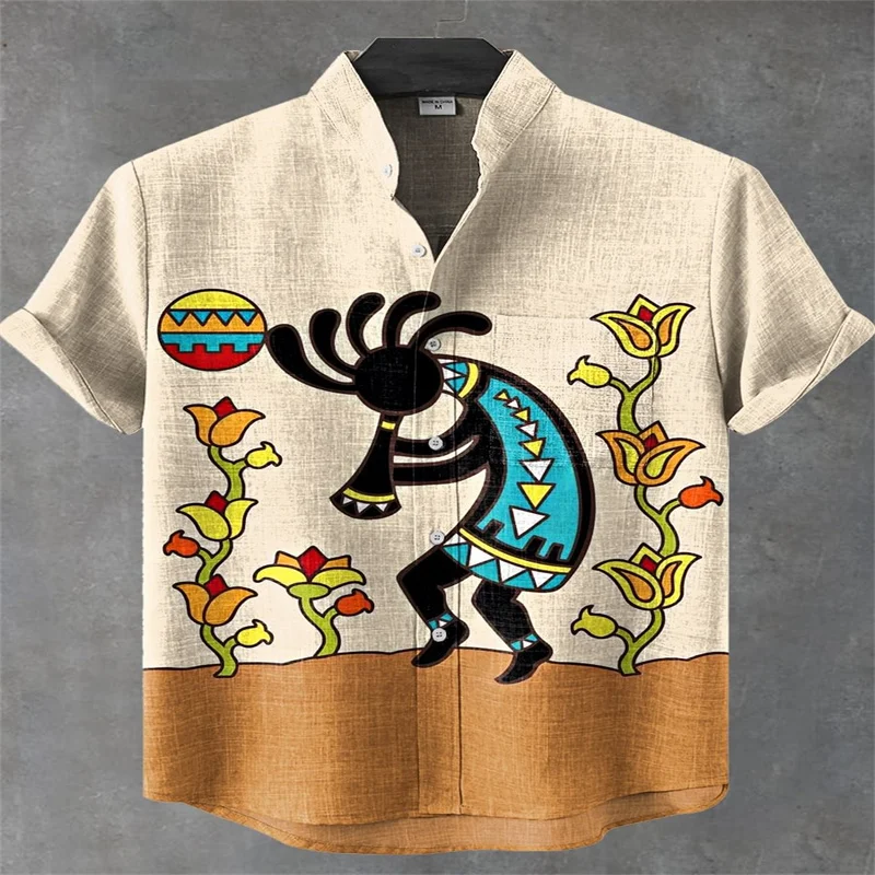

New trend men's casual Harajuku ethnic style spring and summer short sleeved shirt fashion button men's Hawaiian shirt polyester
