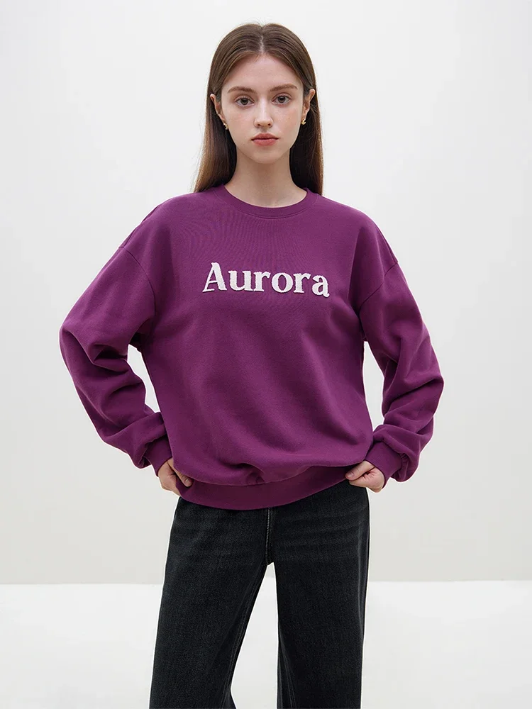 FSLE felpa Casual accogliente stile coreano per donna autunno e inverno 2023 nuovo Pullover allentato con stampa lettera girocollo femminile