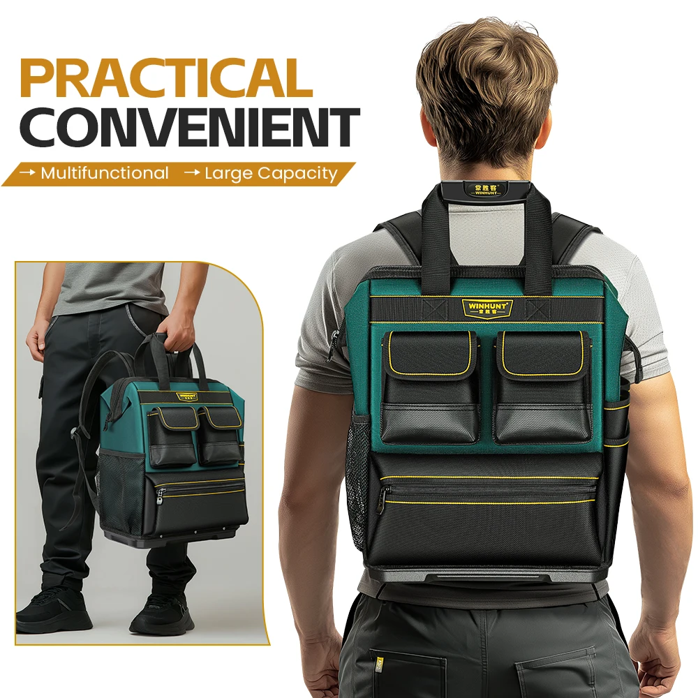 Tool Backpack Multiple Pockets Large Capacity Rubber Base Wear-Resistant and Durable Multifunctional Tool Storage Backpack