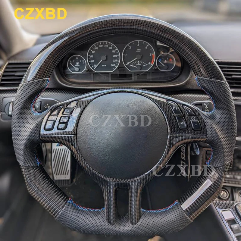 For BMW E46 330Ci Real Carbon Fiber Steering Wheel High Quality Leather Sport Wheel Customizable