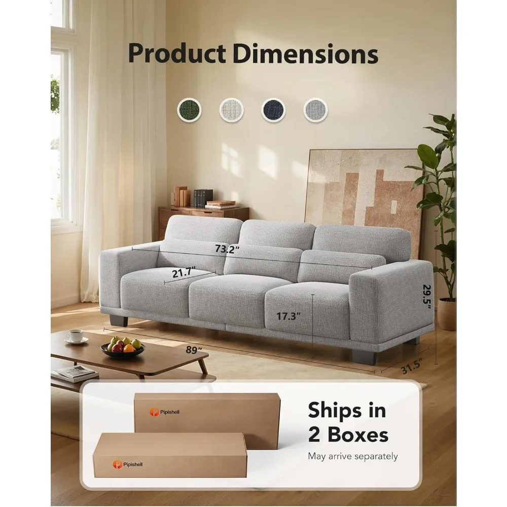 أريكة مريحة مقاس 89 بوصة تتسع لـ 3 أشخاص مع مقاعد عميقة ومساند للذراعين ووسادة سميكة لتجربة فوتون الداعمة