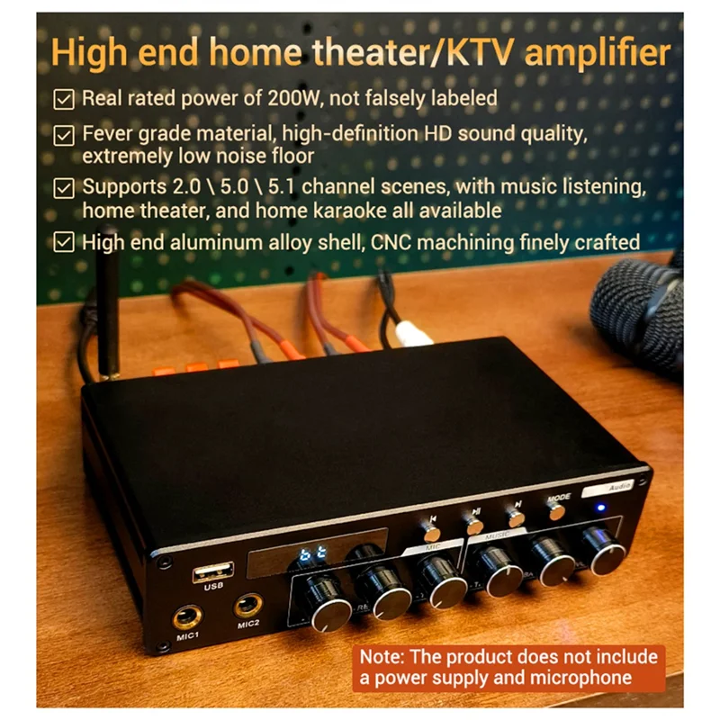 JABS-AUX 入力 200W TPA3116D2 AS200 Bluetooth カラオケ歌ホームシアター KTV パワーアンプ 2.0/5.0/5.1 チャンネル多目的