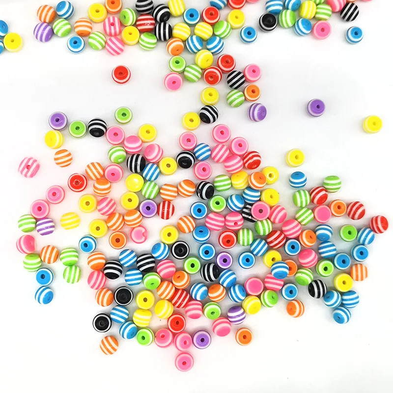 New Acrylic Striped Round Beads Candy Color DIY Jewelry Accessories Kids Bracelet Necklace Beaded Material