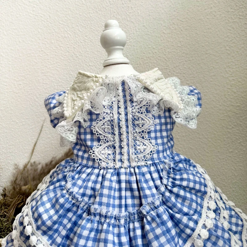 Pet Dog Clothes Pure Cotton Handmade Blue Grid Classic Princess Dresses For Small Medium Dogs Poodle Puppy Dog Skirts Overalls