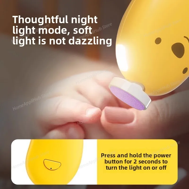 Electric Baby Nail File Built-in Light Baby Nail Clippers With 6 Grinding Pads Portable Toes Fingernails Polisher For Kids Adult