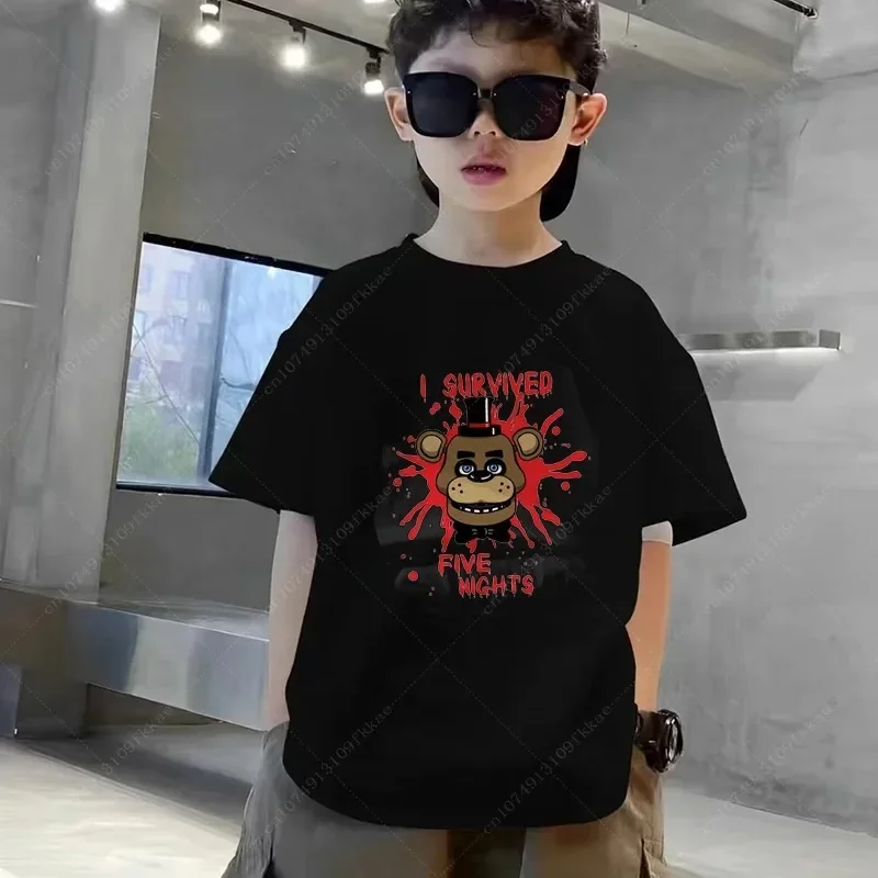 Five Night At Freddys T-shirts Number Kids Birthday Party Wear Tops FNAF Children's Clothing Pure Cotton Boys Girls Clothes Tee