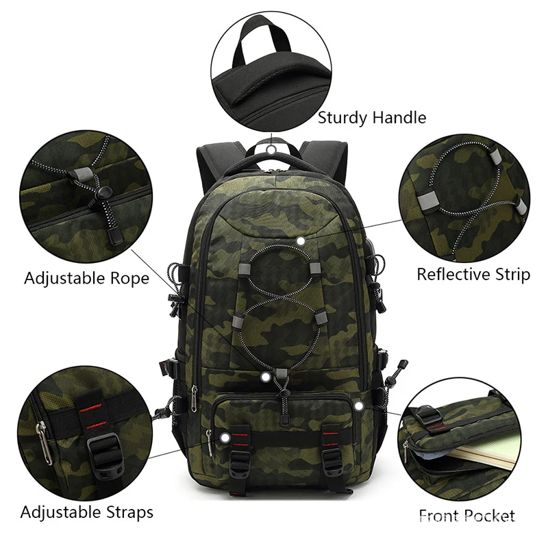 Green Camouflage Backpack Men's Large Capacity Travel Backpack Climbing Rucksack Camping Out Bag Hiking Travel Sac De Sport Bag