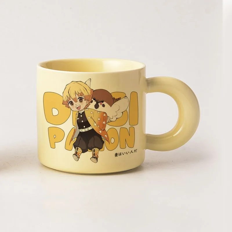 귀멸의 칼날 만화 애니메이션 아가츠마 젠이츠 물컵, 남녀 모두를 위한 패셔너블하고 개성 있는 머그컵, 가정용 세라믹 컵