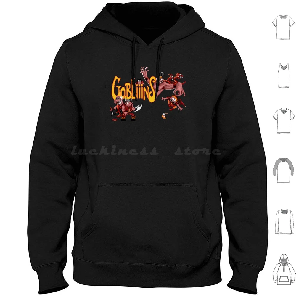 Gobliiins Hoodies Long Sleeve Commodore Amiga Screen Computer Retro Classic Bit Pixel Geek Video Game Sprite Gobliiins