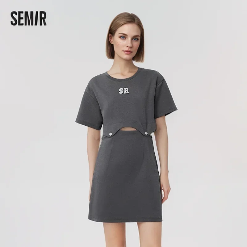 Semir Dress Women Letter T-Shirt Solid Color 2024 New Summer Short Suit Two-Piece Set shorts women