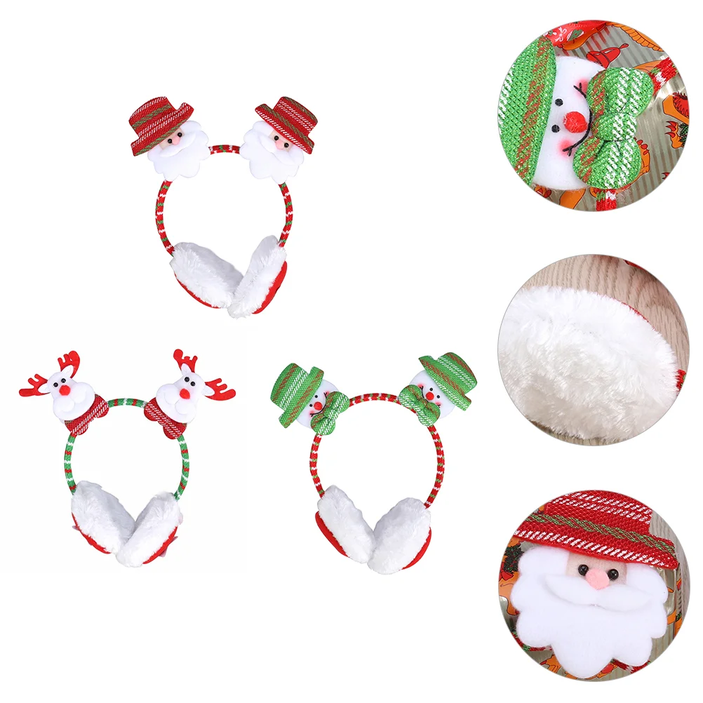 3 Pcs Christmas Headband Cartoon for Girls Creative Black Bow Artificial Fur Winter Miss Earrings