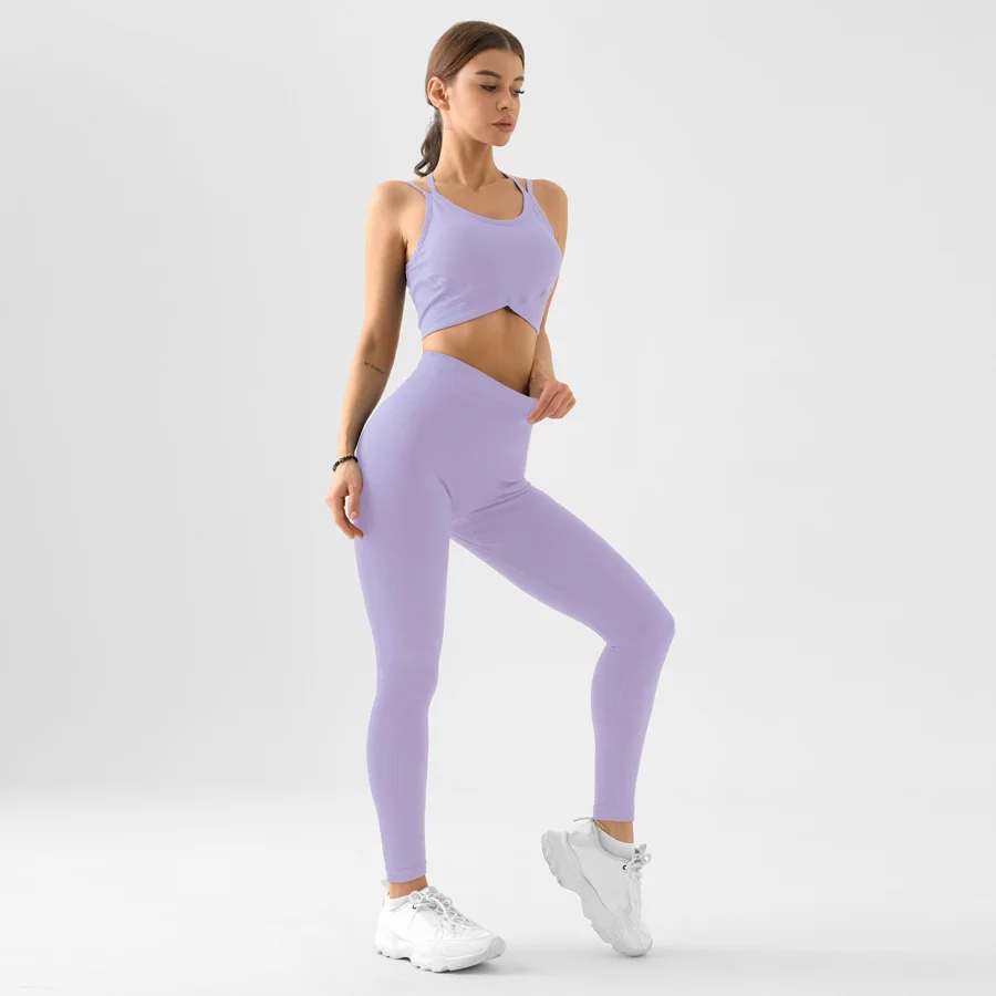 シームレススポーツブラレギンスセットスポーツウェア女性ジムヨガ衣装おなかコントロールワークアウトセット女性汗防止スポーツブラコンボ