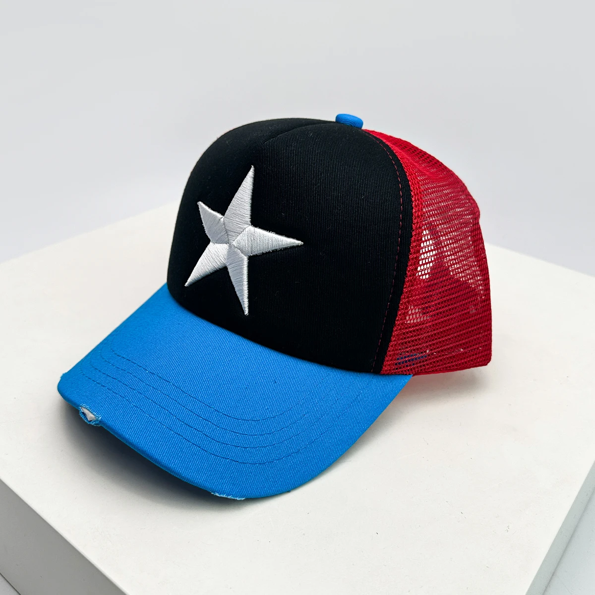 Washed Scratch Frayed Baseball Cap Retro Adjustable Five-Pointed Stars Trucker 51ugpz4E5mL.jpg_BO30,255,255,  main image 4