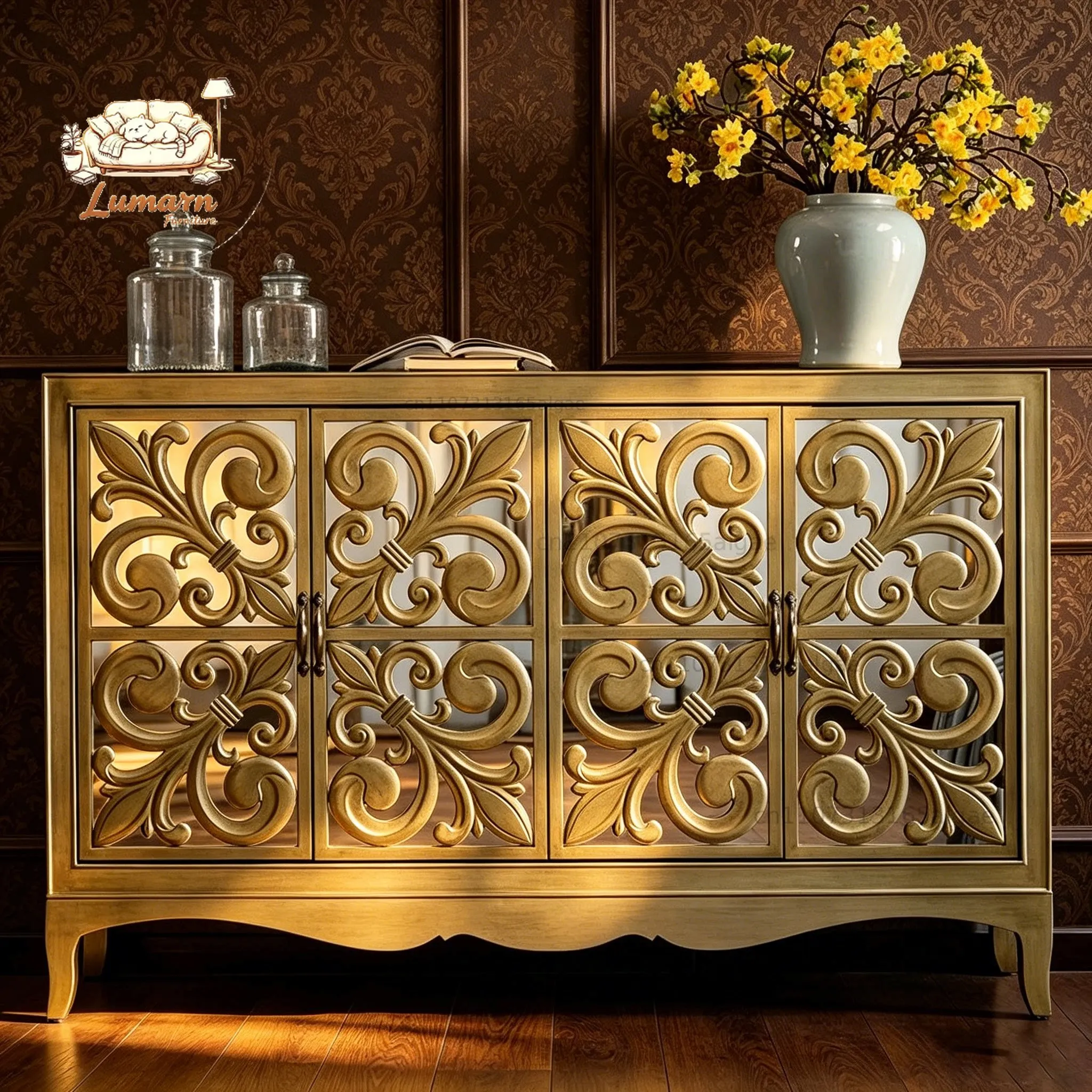 American neoclassical retro locker living room carved shoe cabinet solid wood carving flower partition entrance cabinet home