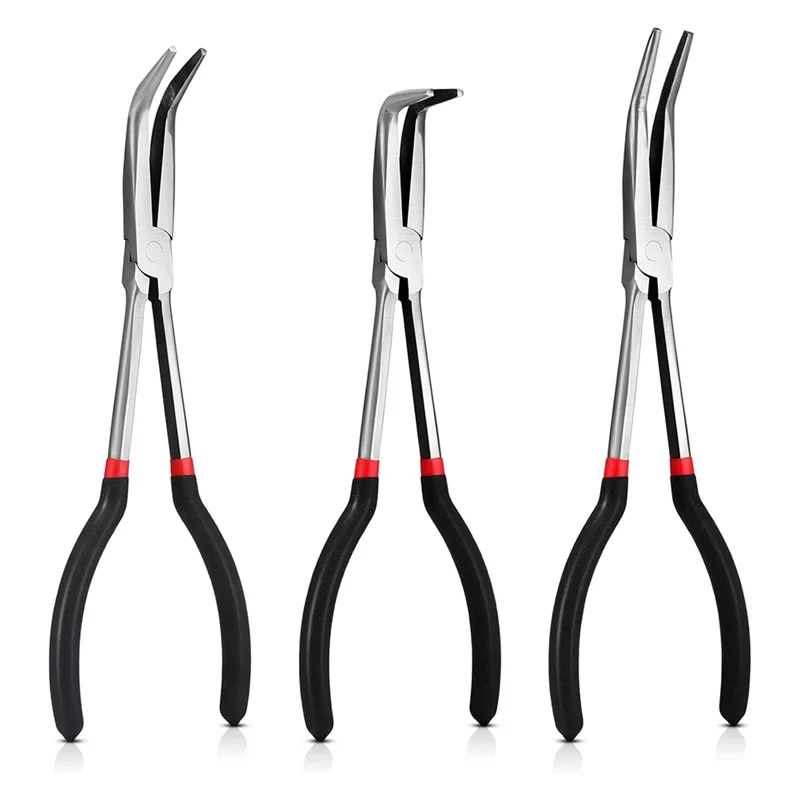 3Pcs 11 Inch Needle Nose Pliers Set 25° Bent Nose Pliers 45° Bent Nose Pliers 90° Bent Nose Pliers For Hardware Bending-AA26