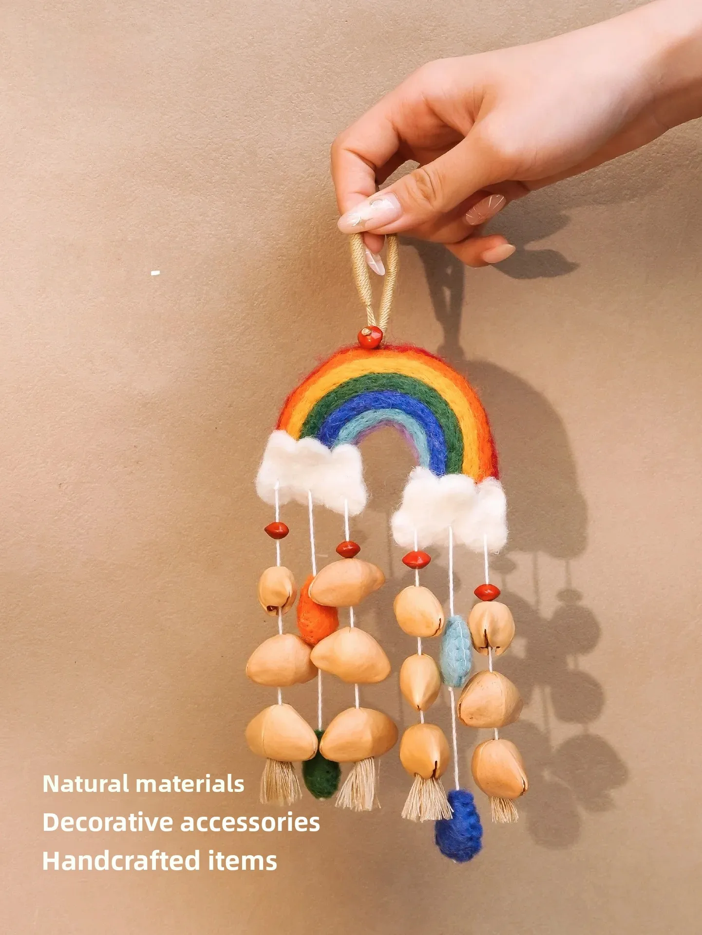 Natural Plant  Handmade Rainbow Felt Wind Chimes Hanging Decorations Car Bag Fruit  Wind Chimes Home Decor Accessories