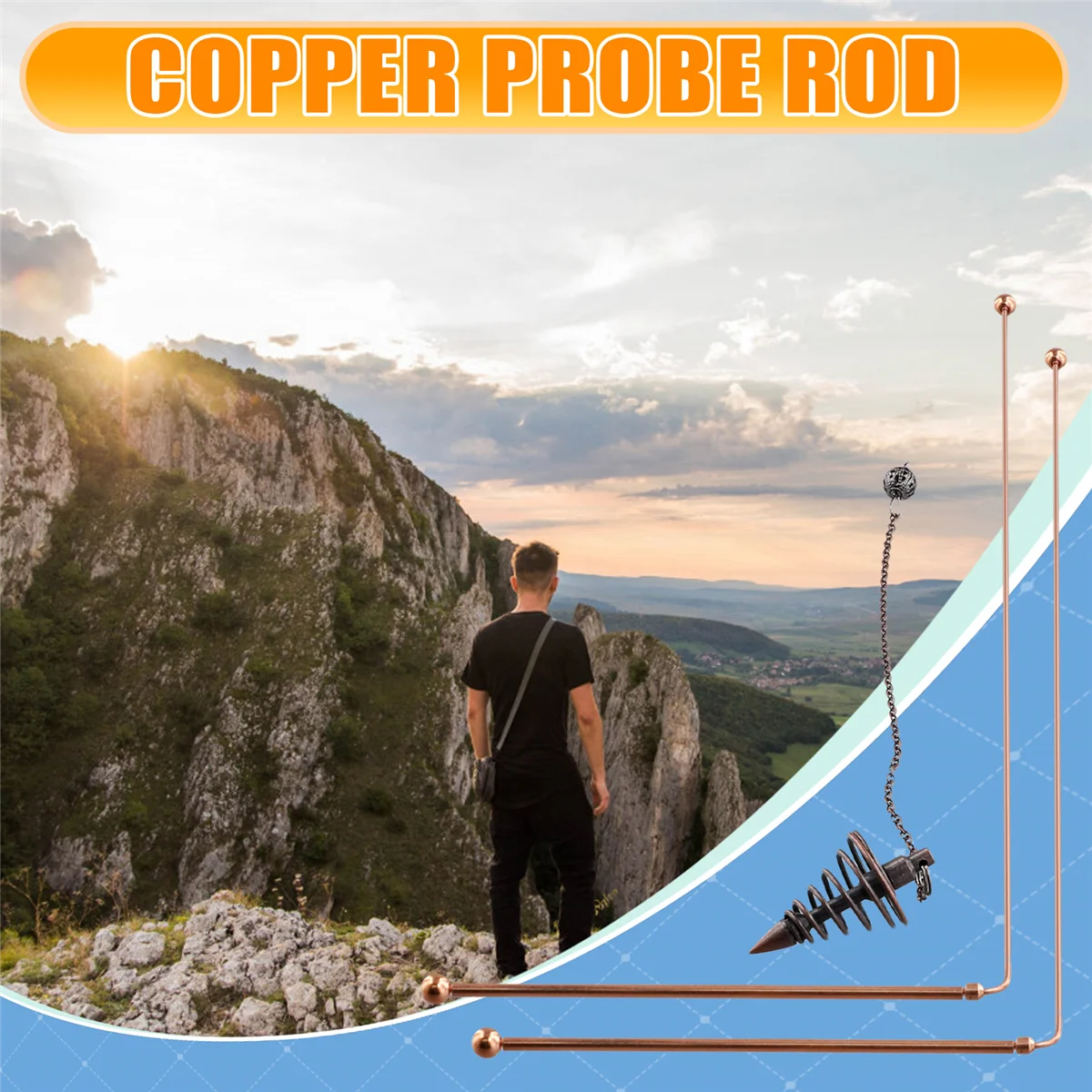 A93P Copper Dowsing Rods - 99.9% Pure Copper 2PCS Divining Rods Energy Water Witching Detector with Pendulum Pendant