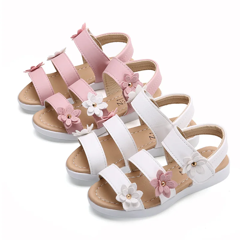 New Girls Sandals Flowers Sweet Soft Fashion Cute High Quality Beach Shoes Children Summer Floral Princess Kids Sandals Birthday