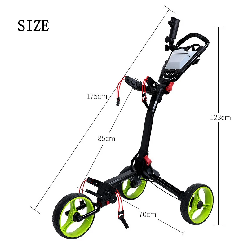 Adjust Handle Golf Bag Cart Aluminum Frame 3 Wheels Golf Trolley Push Cart with Cup Holder