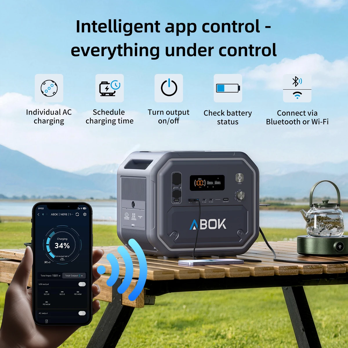 Ark2500 Generador Solar Portátil 2400W – Batería LiFePO4 para Pesca - imagen 5
