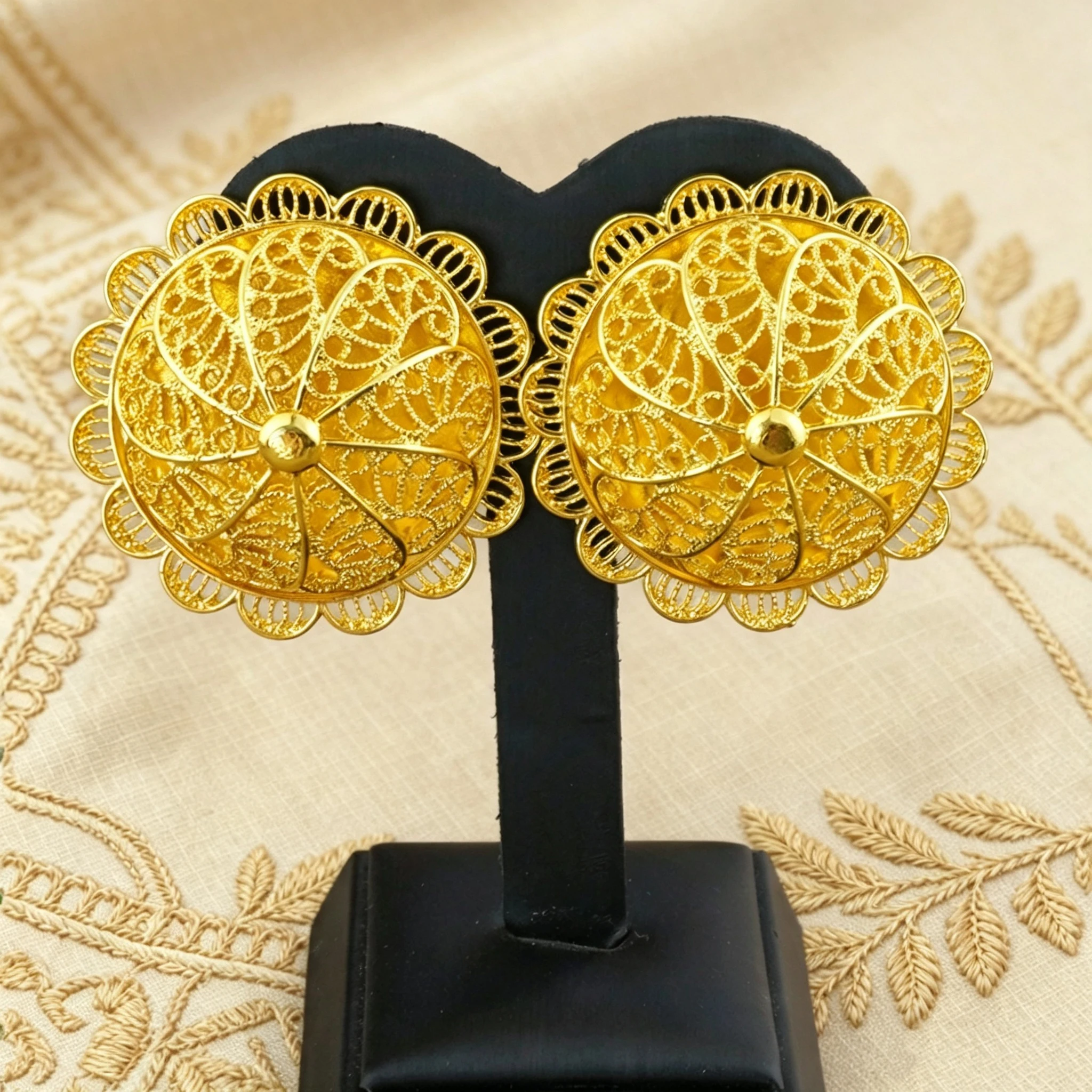 Ethiopian Gold Plated Jewelry Set African Filigree Flower Necklace Earrings Ring Bangle 4Pcs Bridal Wedding Jewelry Sets For Wom