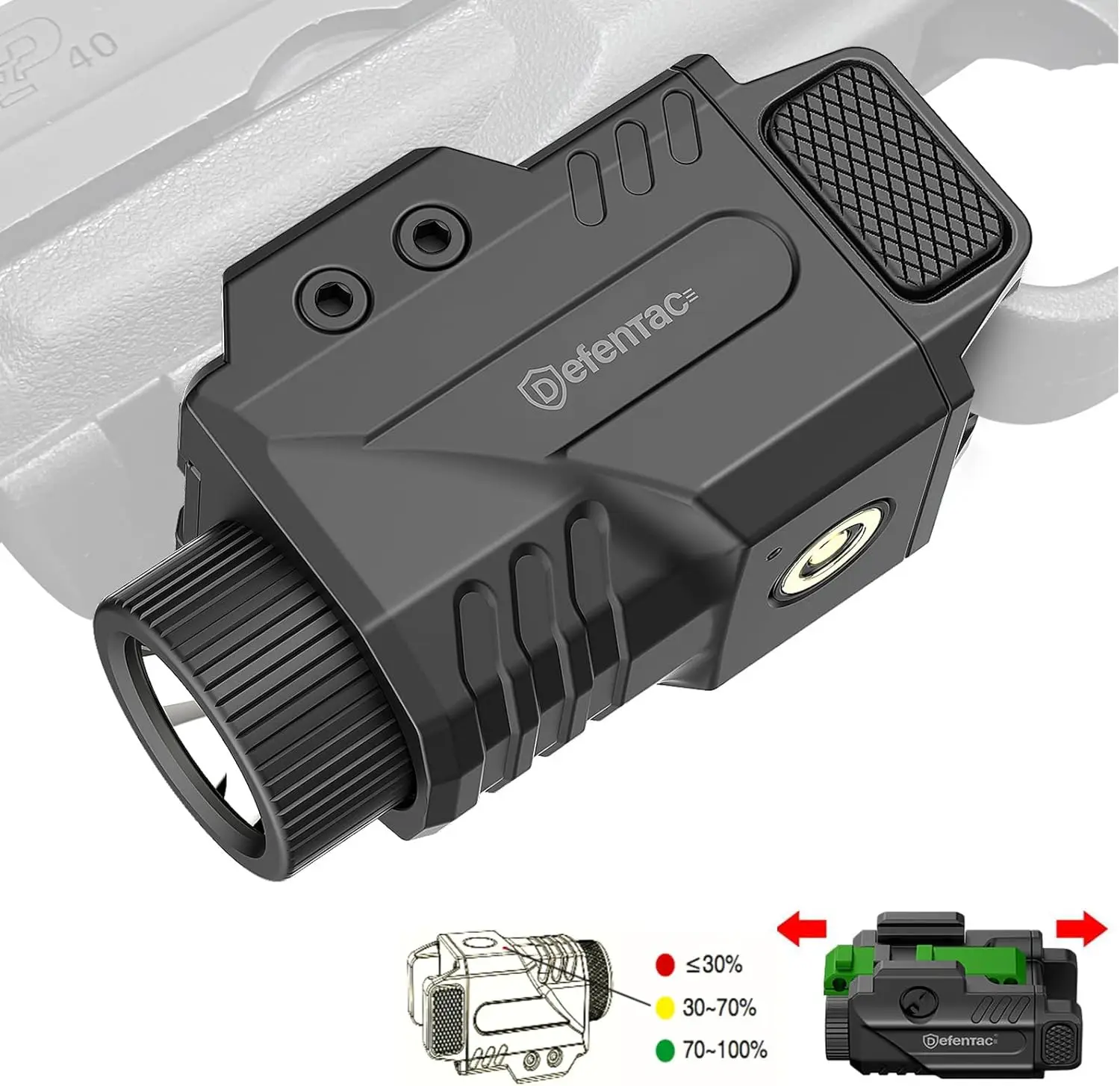 

800lm Slidable Gun Light with Magnetic Charging, Strobe Mode & Power Indicator for Picatinny Rail
