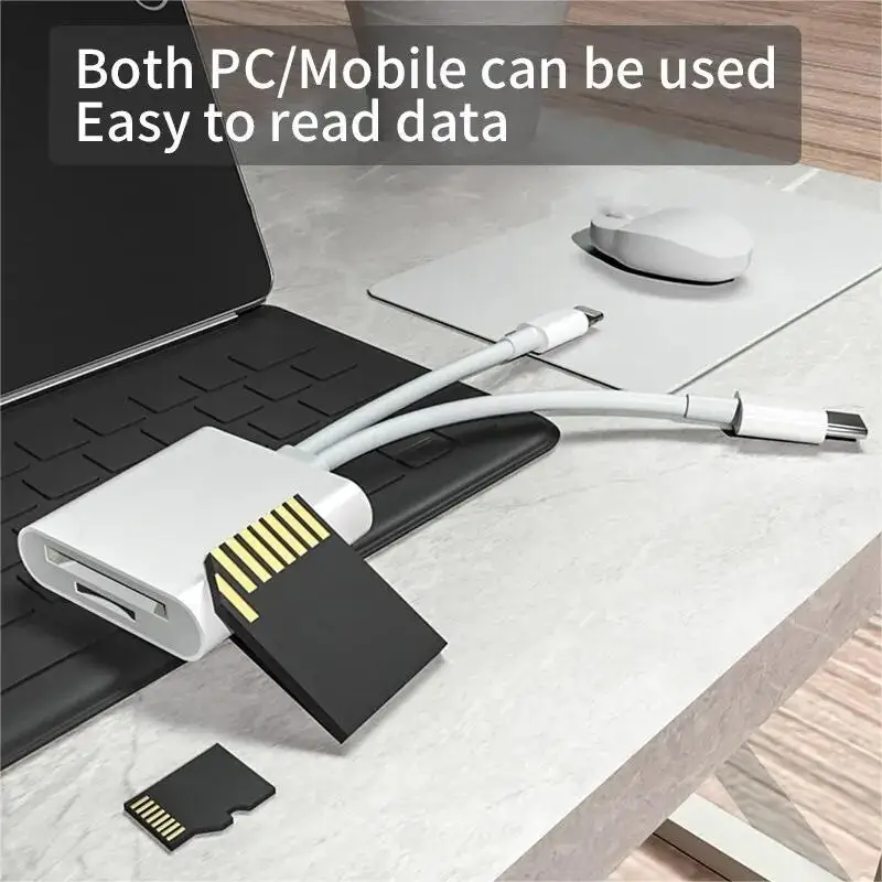 

2-in-1 OTG Card Reader Type C Lightning SD/TF Memory Adapter for PC Laptop iPhone Multi Smart Card Reader No App Required