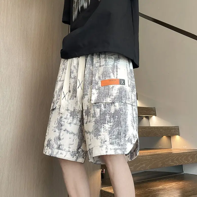 

Мужские шорты-бермуды-карго с эластичной резинкой на талии, свободные мужские шорты, повседневная удобная одежда в японском уличном стиле, нейлон