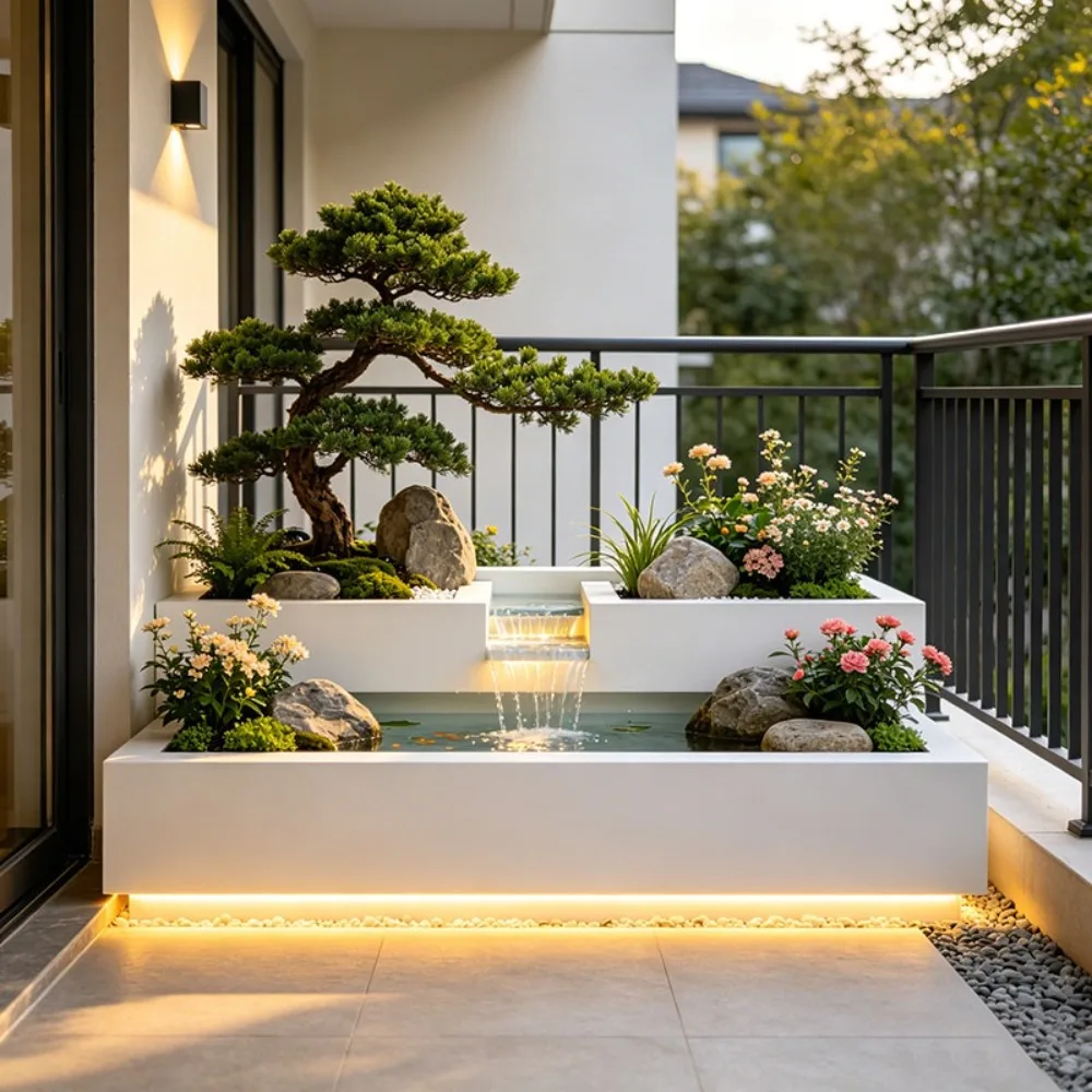 Luxury Stainless Steel Water Feature with Planter Modern Multi-tier Garden Fish Pond Fountain with LED Light Outdoor Villa Decor