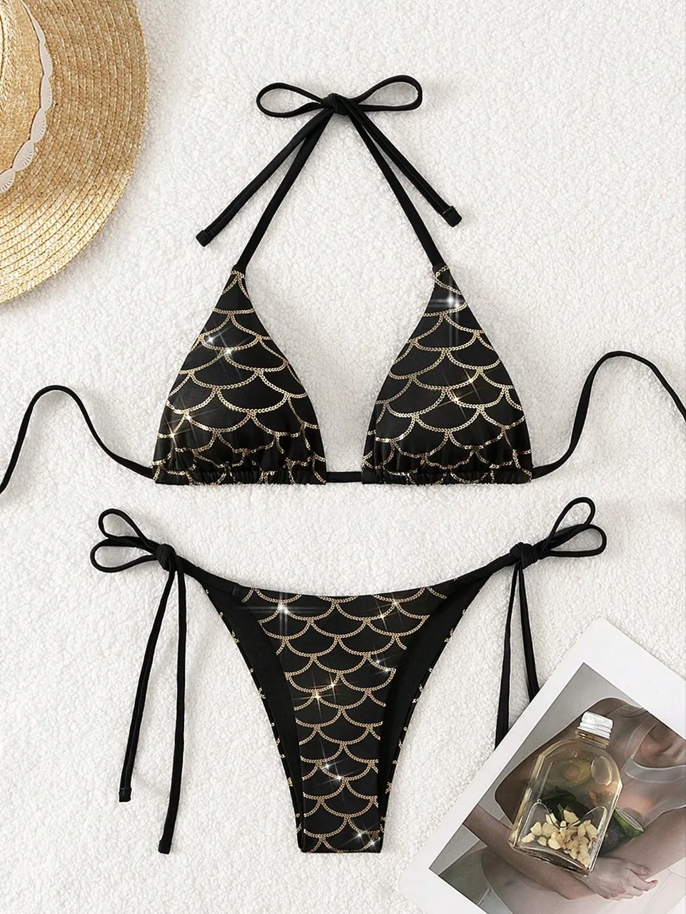 New Sexy Side String Bikini Push Up Bikinis for Women Sequined Scale Swimwear Bling Bling Glitter Beach Wear Bathing Suit Bather