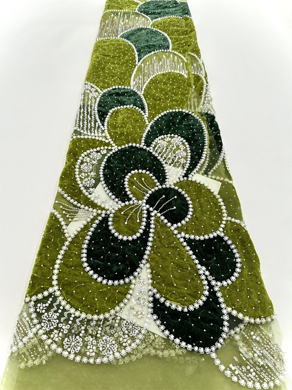 

African Beaded Lace Fabric 2025 High-Quality Velvet Mesh Embroidered with French Sequins for Women's Evening Party Dresses