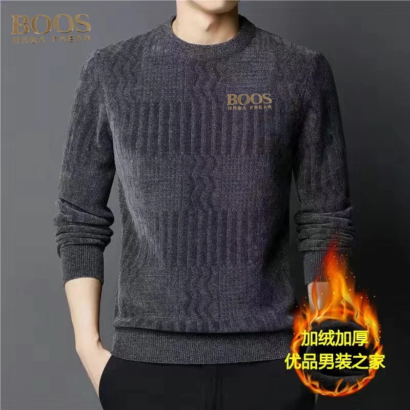 

Новая зимняя мужская теплая толстовка на флисовой подкладке, свитер из синели с круглым вырезом, утолщенный топ для среднего и молодого возраста.