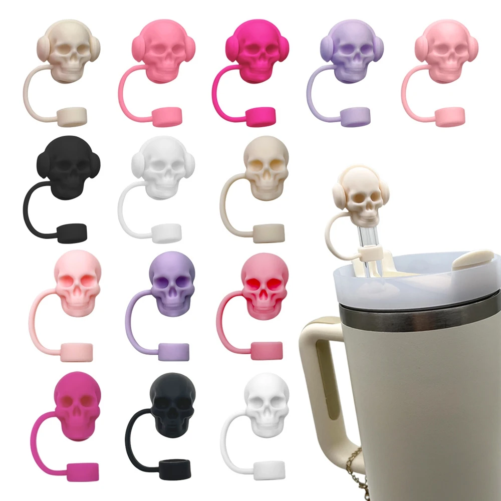 

6/1pcs Skull Silicone Straw Covers Cap Cup Accessories Reusable Dust-Proof Spill-Proof Plug Stopper for Stanley Water Bottle