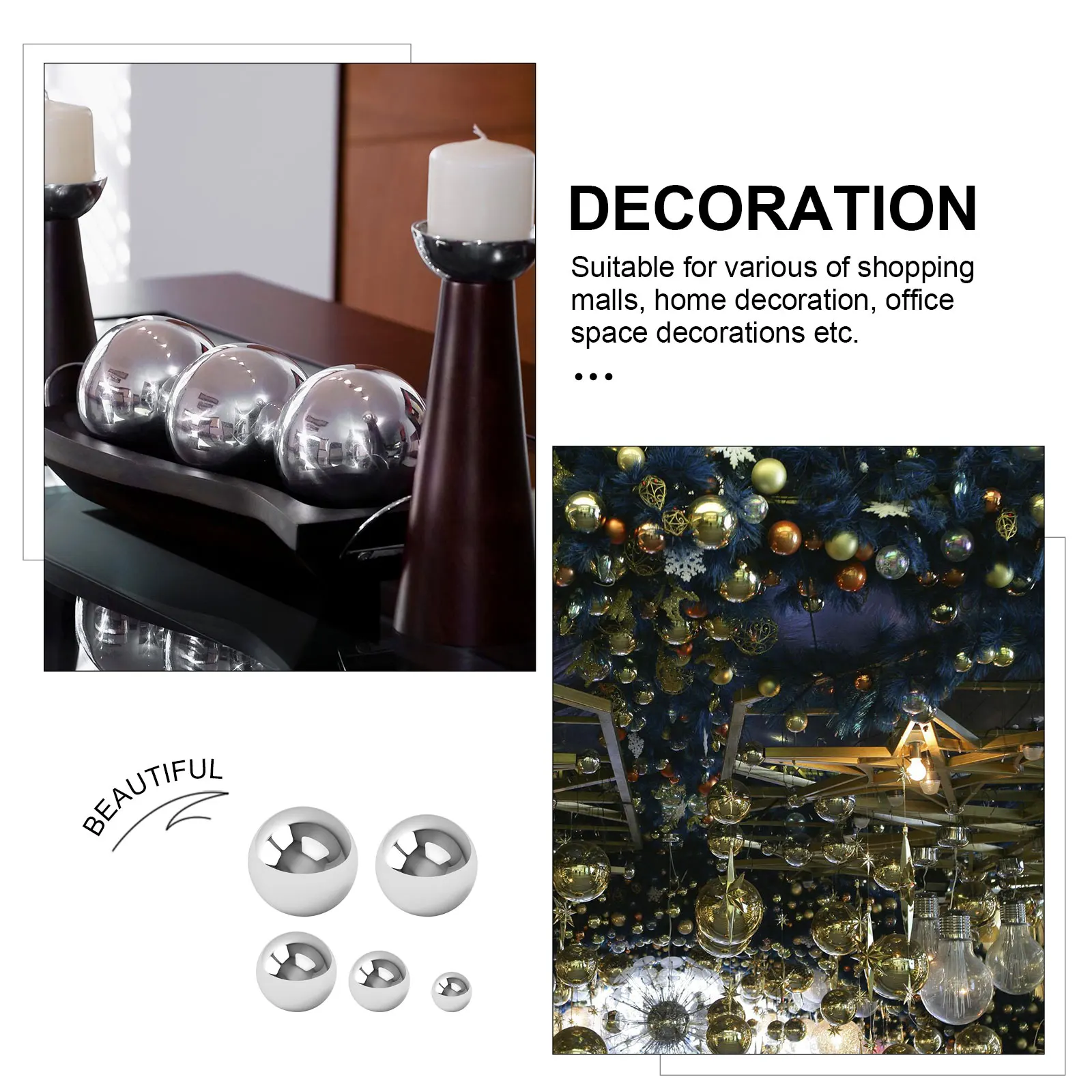 

5pcs Stainless Steel Solid Ball Mirror Polishing Metal Decoration Sphere Home Garden Office Decor Rustproof Shiny Finish