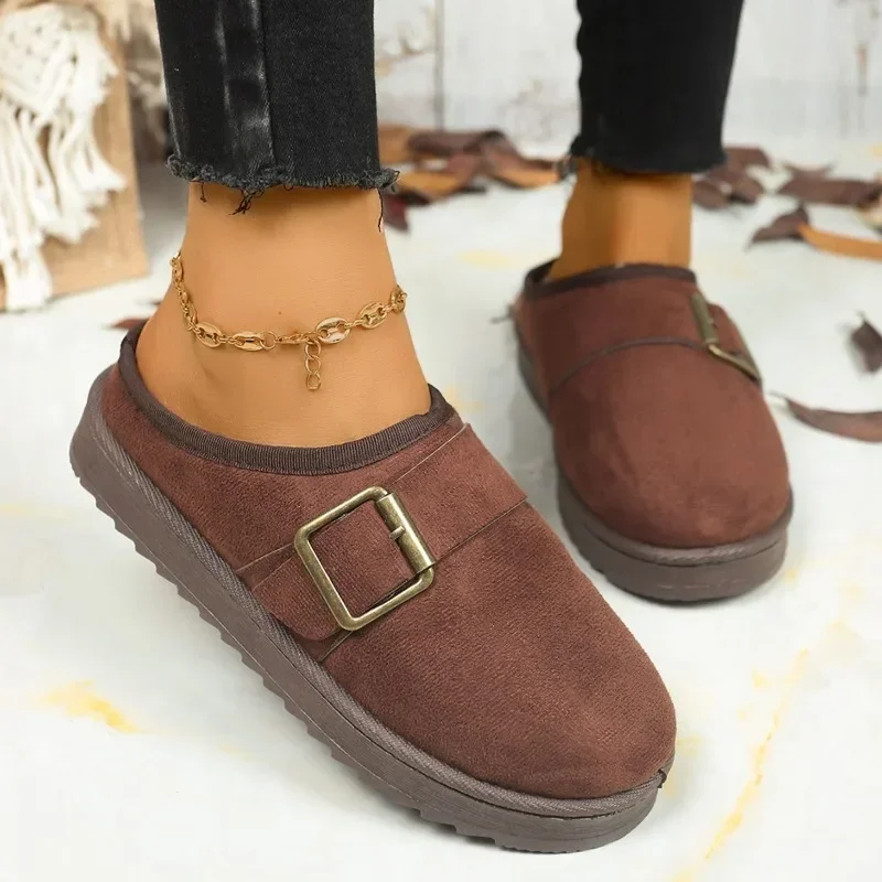 

Pop Snow Boots Women's 2025 Winter New Warm Thick Soled No Heel Half Slippers Fashionable Versatile Women's Shoes