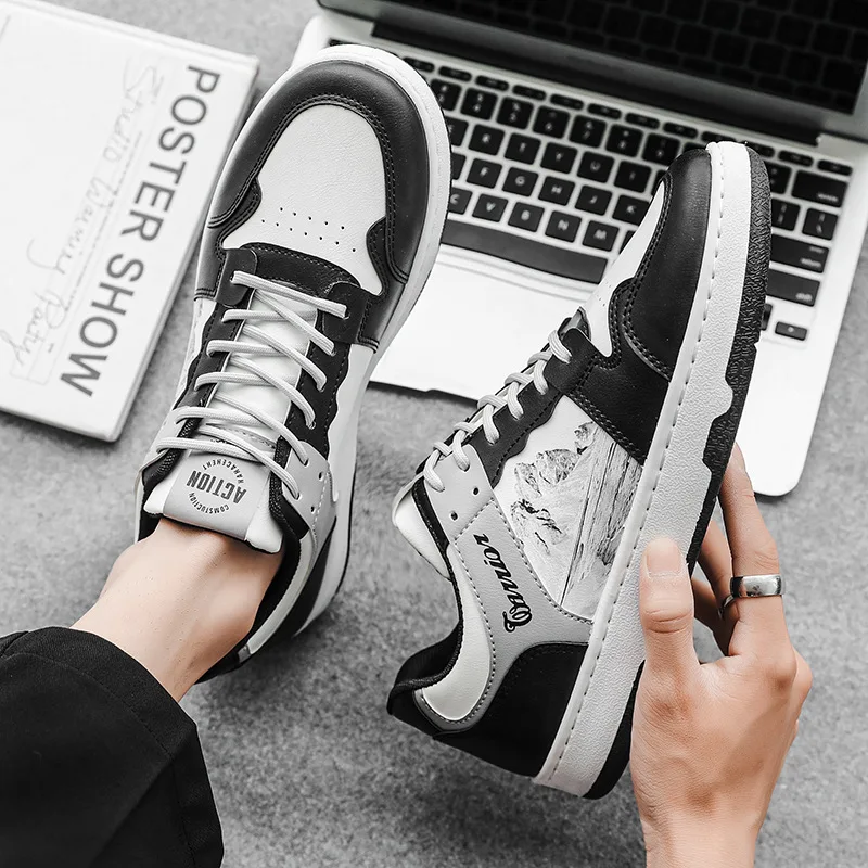

2023 Casual Chinese Style Ink Painting Skateboard Shoes Comfortable Wear-resistant Mens Low-top Lace-up Sneakers Luxury Shoes