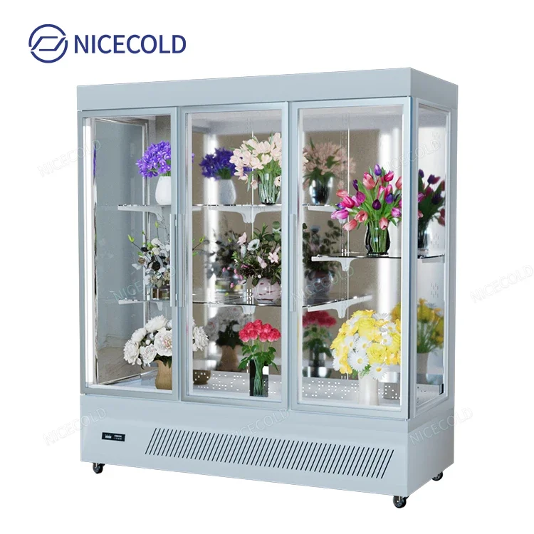 Fresh Flower Preservation Cabinet Three Glass Door Flower Cabinet Floral Display Cooler