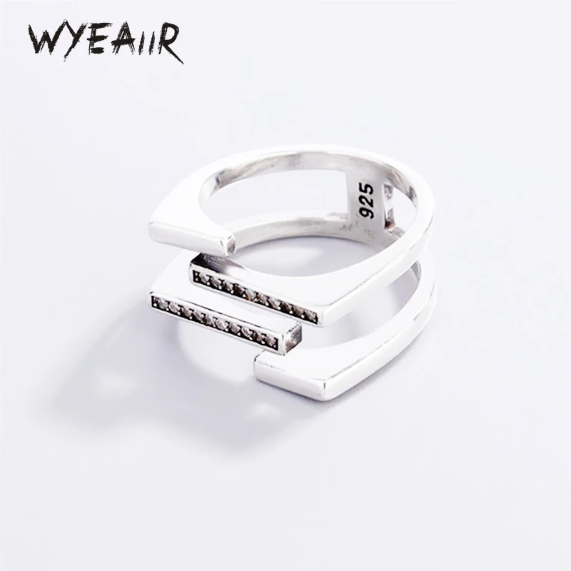 

WYEAIIR 925 Sterling Silver Multilayer Cross Geometric Zircon Resizable Opening Ring For Women Luxury Jewelry