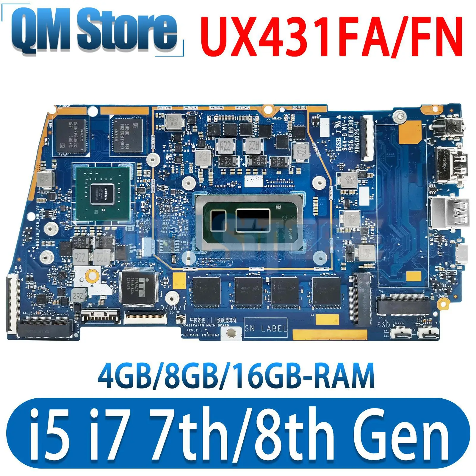 

UX431FA/FN Mainboard UX431FL UX431FLC UX431FAC UX431FN UX431F X431FA Laptop Motherboard I3 I5 I7 8th/10th 4G/8G16G-RAM V2G/UMA