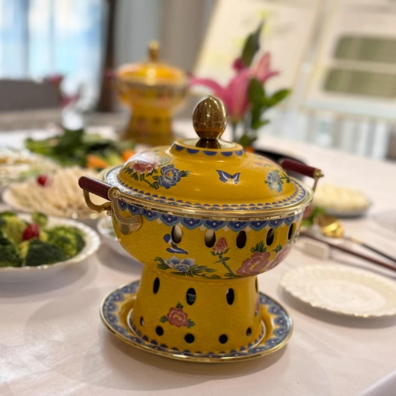 

Cloisonn Hot Pot,Thickened Pure Copper Alcohol Copper Pot,Single Person Environmentally Friendly Oil Enamel Hotpot Chaffing Dish