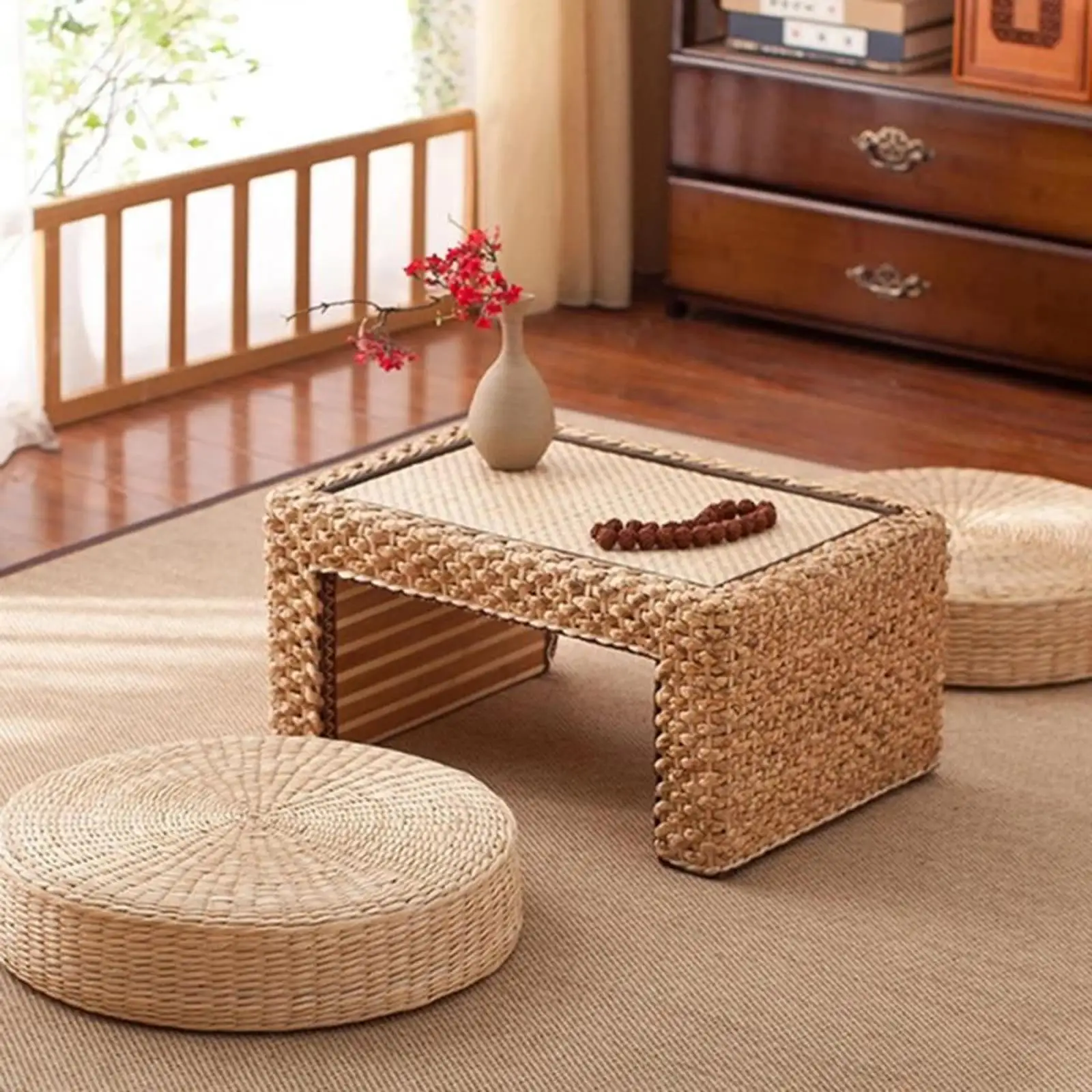 Natural Straw Round Pouf Handm - огляд і ціна Japanese Home Textiles