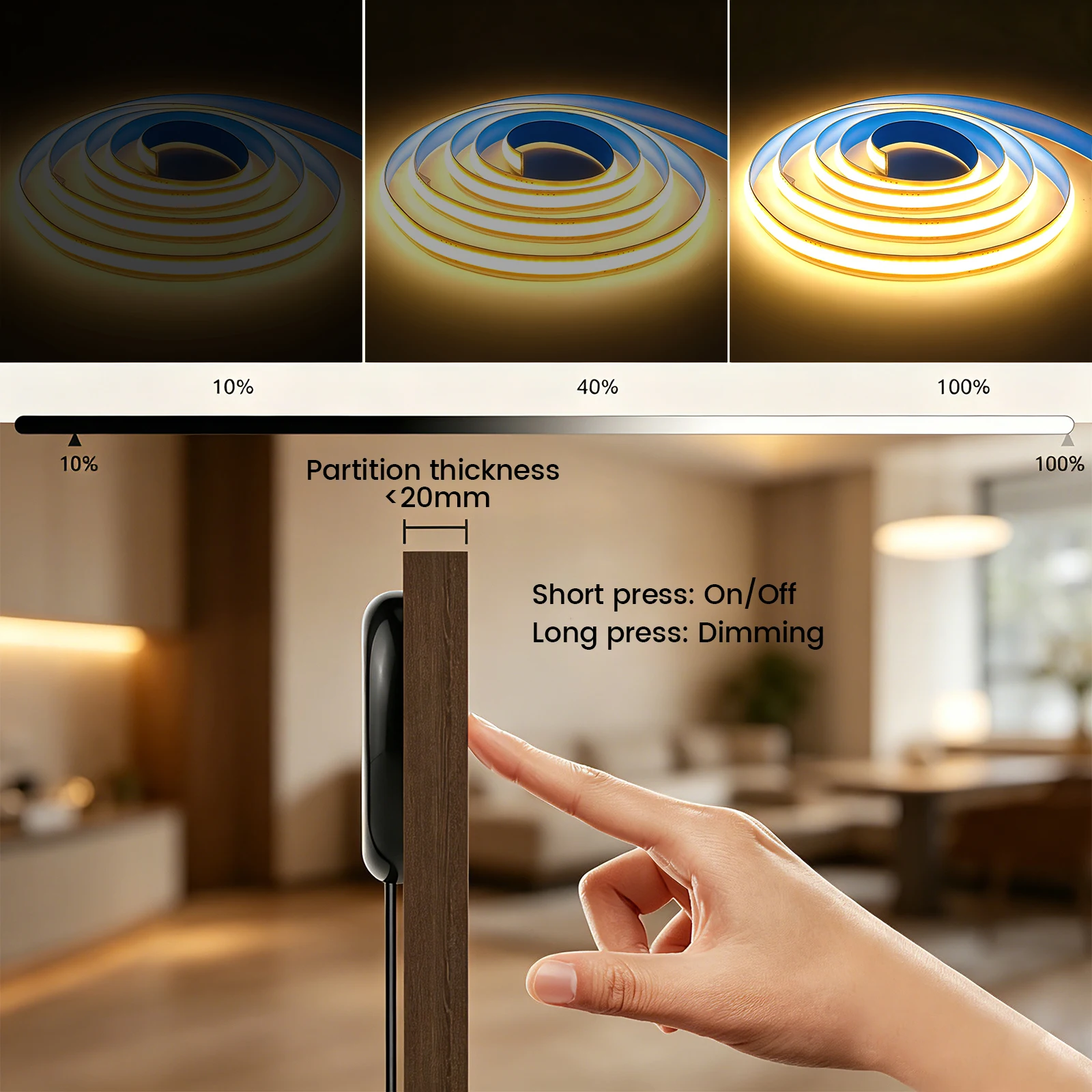 Dimmable Under Cabinet LED Strip Lights With Penetrating Wood Touch Dimmer Switch 1-5M Wardrobe Closet Night Lighting 1-6PCS Set