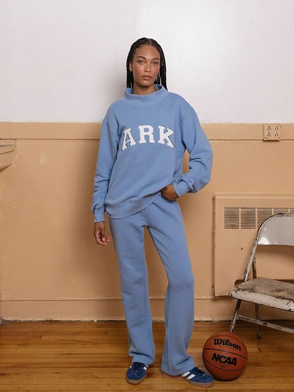 Spring 2026 Loose Fit Embroidered Sweatshirt Classic High Neck Ladies Hoodie Casual Style Cotton Long Sleeve Letter Patchwork