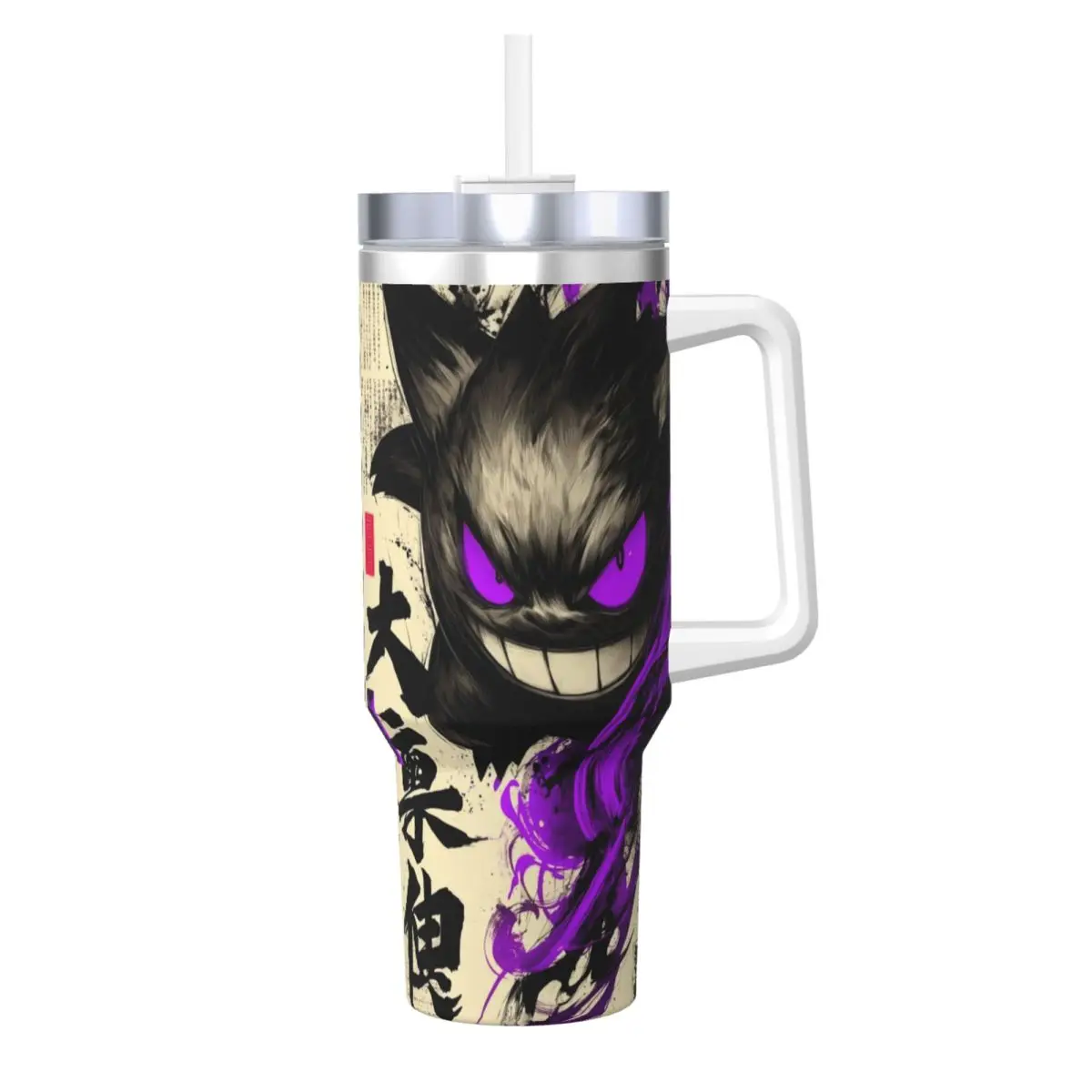 

Gengar Pokemon Stainless Steel Tumbler Travelist Thermal Mug With Straws and Lid Large Capacity Car Mugs Cold Hot Water Bottle