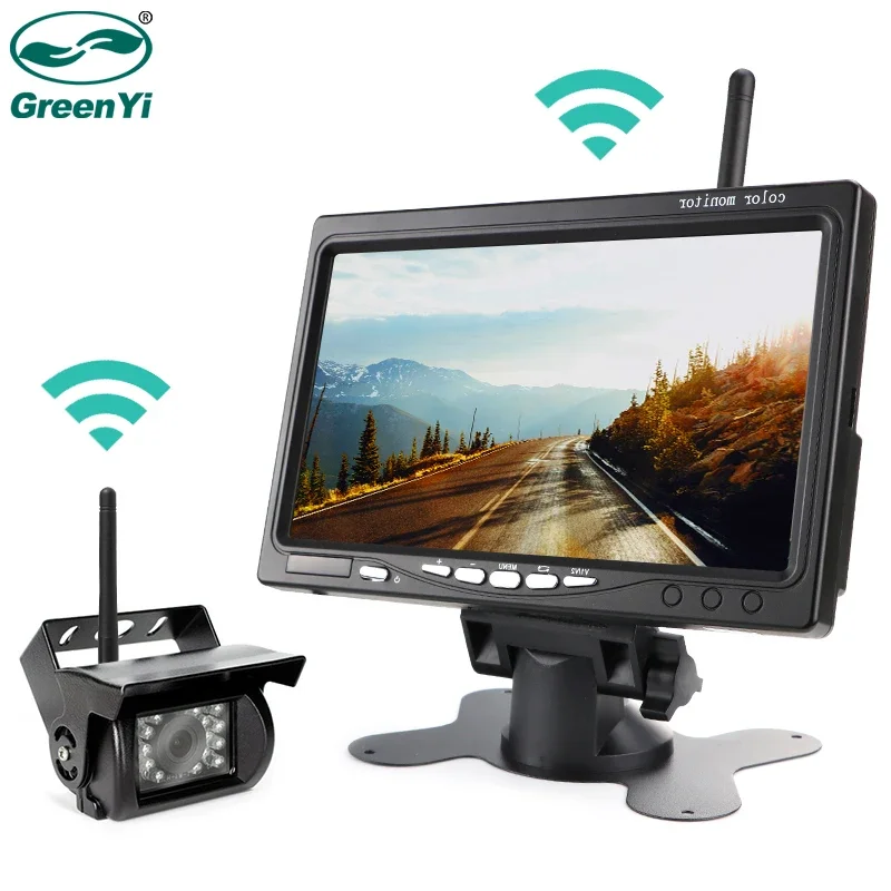 GreenYi Wireless 7 inch Car Monitor Screen Rear View Camera For Truck Bus RV Trailer Excavator Rearview Image 12V-24V Display