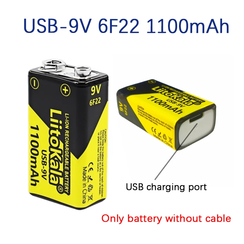 

1-12pcs LiitoKala 6F22 USB-9V 1100mAh Rechargeable Li-ion Battery for Camera Toy Model Multimeter Remote Control KTV Microphone